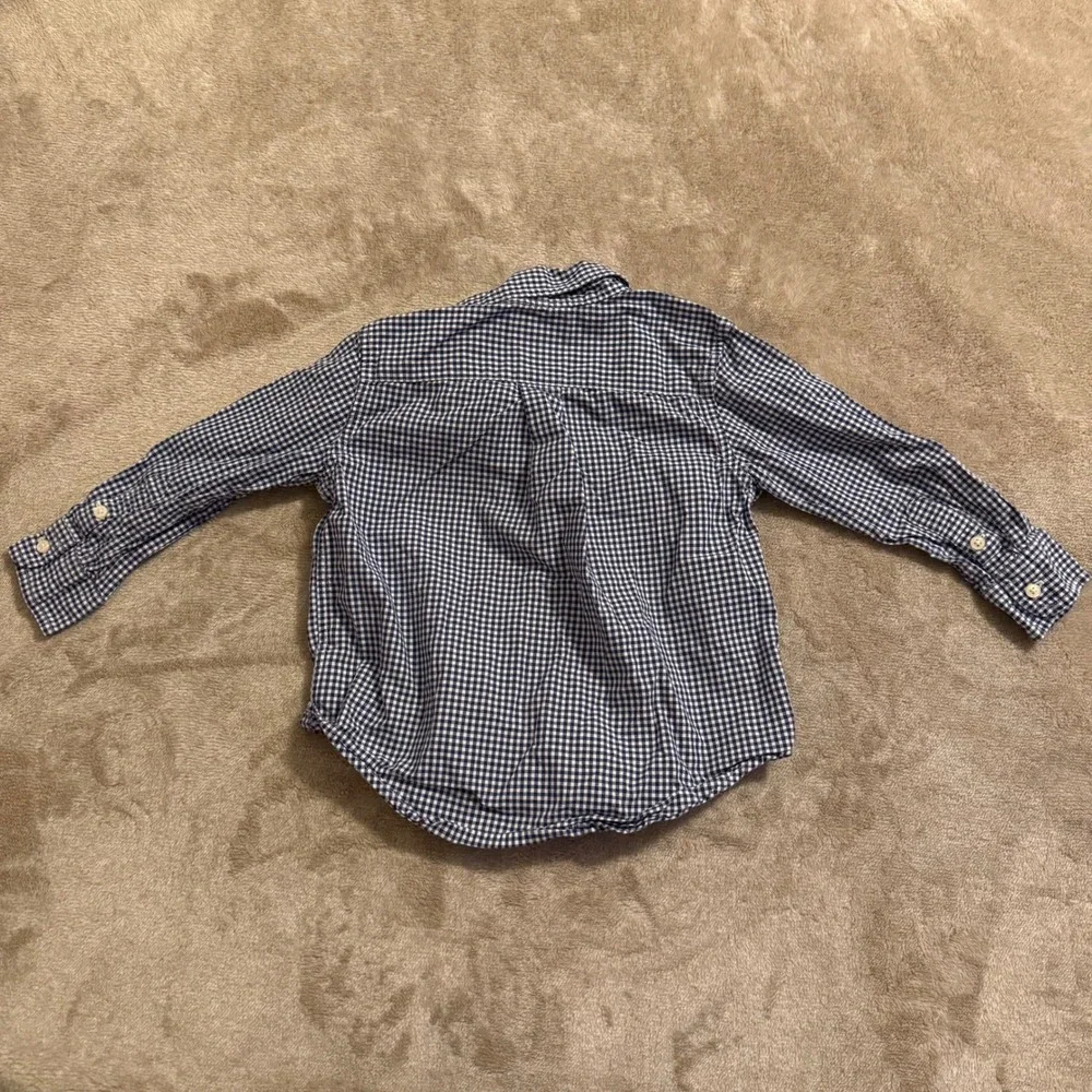 Ralph Lauren Boys Navy Blue Gingham Check Long Sleeve Button Down Shirt 2T